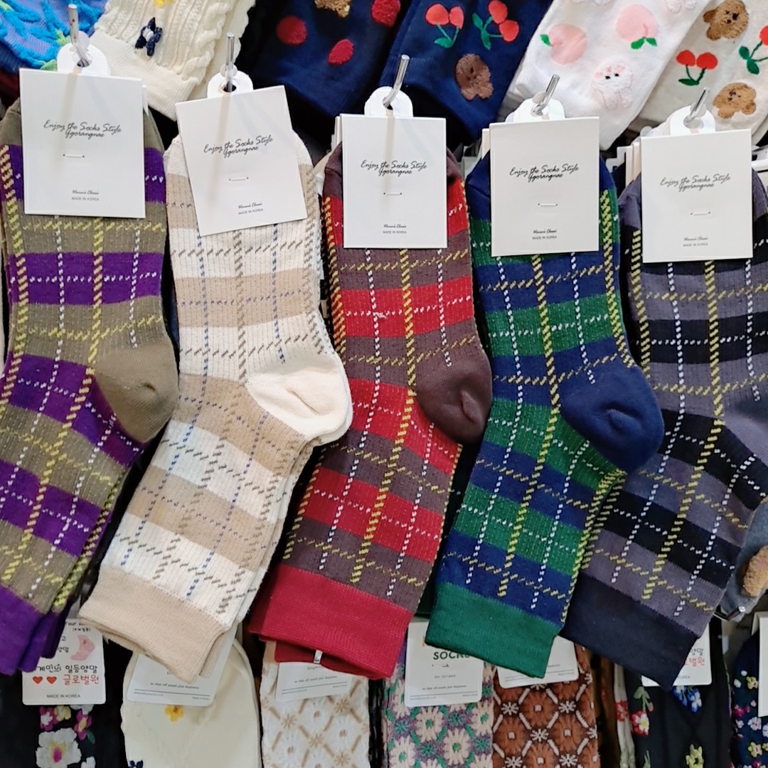 South Korea Dongdaemun Autumn and Winter New ggorangnae British Style Plaid Tube Socks All-match Fashion Cotton Socks Trendy