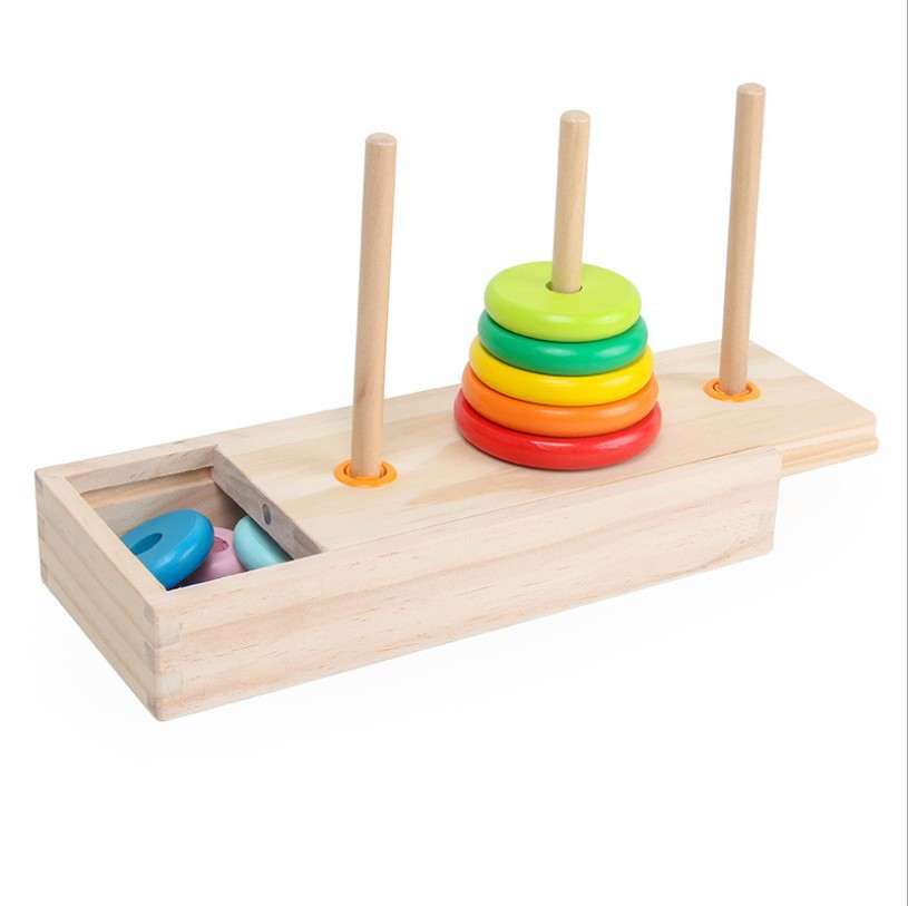 Picture of 10-layer wooden rainbow ring Jenga ring matching building blocks logical thinking training customs clearance toy batch