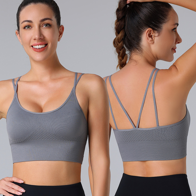 European and American Foreign Trade plus size Sports Underwear Women's Thin Belt Cross Beautiful Back No Steel Ring Fitness Bra Running Quick-drying Shockproof