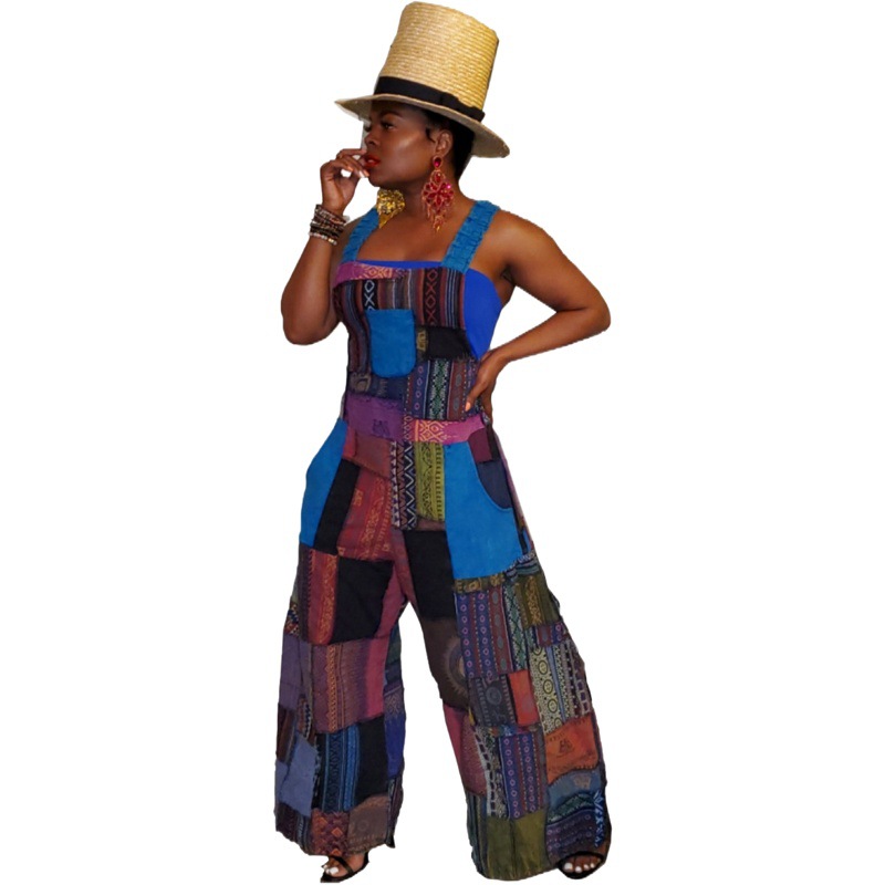 31225X cross-border women's new European and American women's clothing Amazon best selling printed Bohemian style suspenders