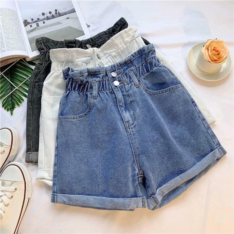 Picture of Retro Nostalgic plus size Denim Shorts Women's Autumn and Summer Staggy Waist Korean Style Slim Look Loose Wide Leg A- shaped Hot Pants