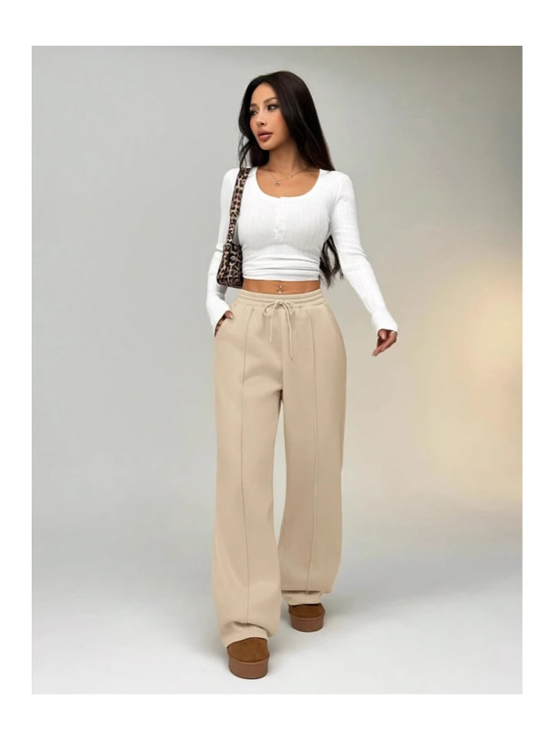 Cross-Border Foreign Trade Amazon Temu Spring and Autumn European and American Style Solid Color Casual Straight Pocket Drawstring Elastic Waist Sweatpants