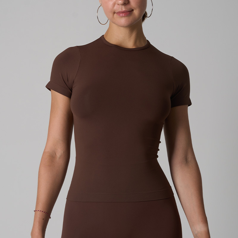 Soft Seamless T-Shirts Seamless High-Elastic Round Neck Sports Yoga Running Short-Sleeved T-Shirts for Women