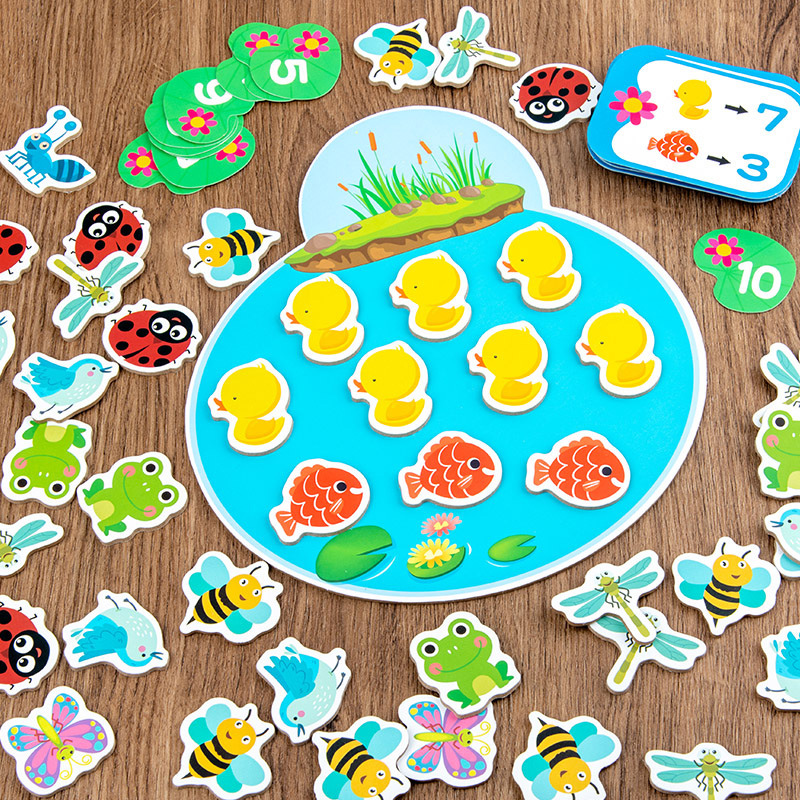 Wholesale wooden board game pond number mathematics enlightenment teaching aids primary addition and subtraction training toys kindergarten early education