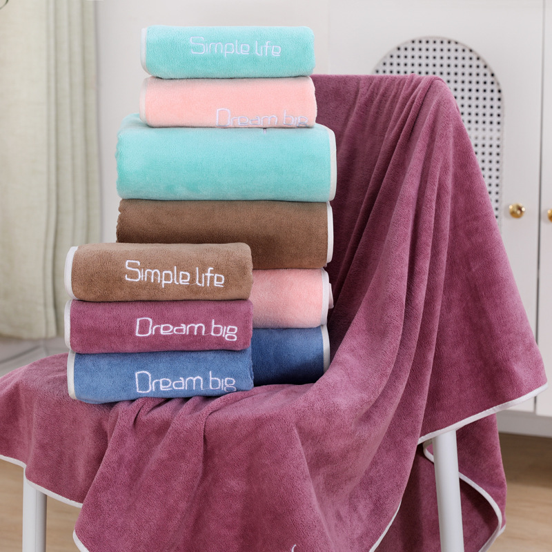 Youth style bath towel 400g 70*140 thick embroidered microfiber large bath towel soft absorbent adult bath towel