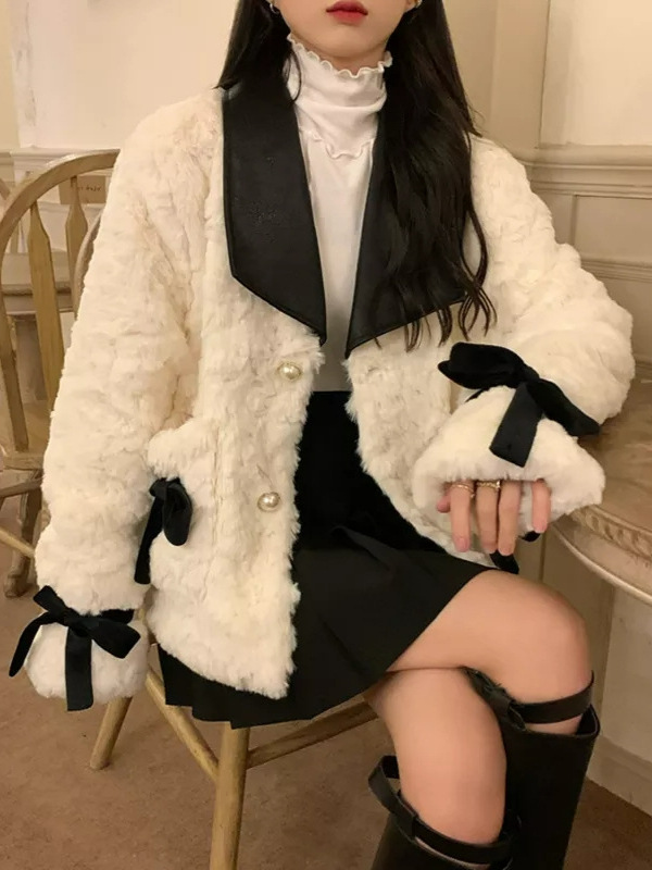 French Style Chanel Style Lamb Wool Niche Design Sense Coat Women's Autumn and Winter Thickened Elegant Ladies Large Lapel Cotton-padded Coat