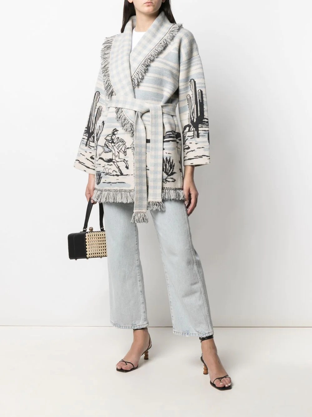 Picture of Amazon new Cactus jacquard cardigan large lapel sweater elegant commuter European and American Foreign Trade mid-length coat