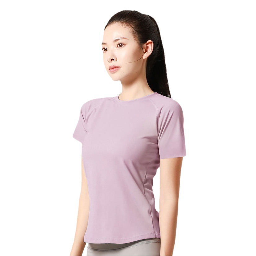 Peach Quick-drying Mesh Comfortable Sports Short-sleeved Soft Skin-friendly Round Neck Top Slim-fit Waist Casual Yoga Clothes for Women