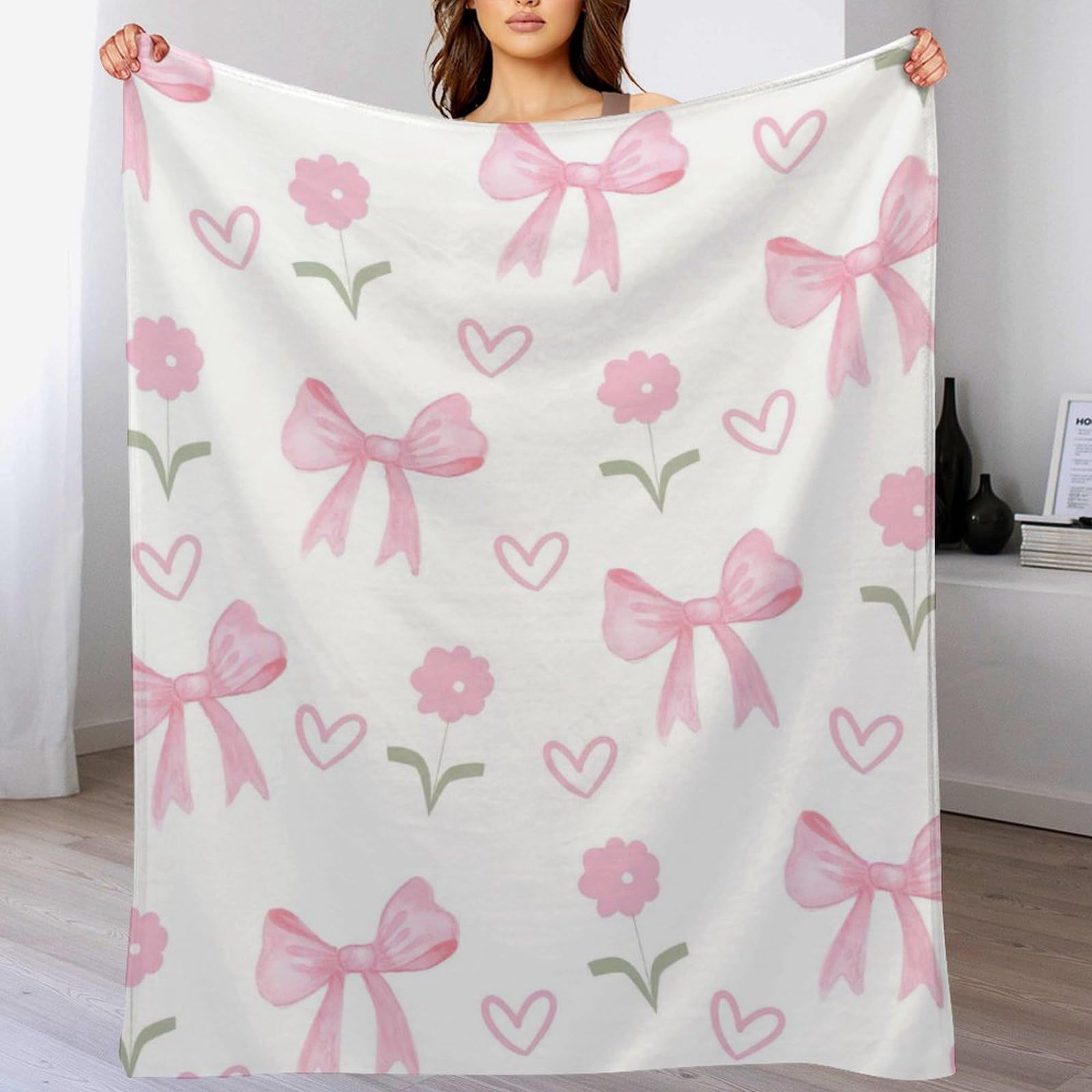 Picture of Foreign trade cross-border pink bow flannel blanket soft and comfortable digital printing blanket sofa blanket wholesale