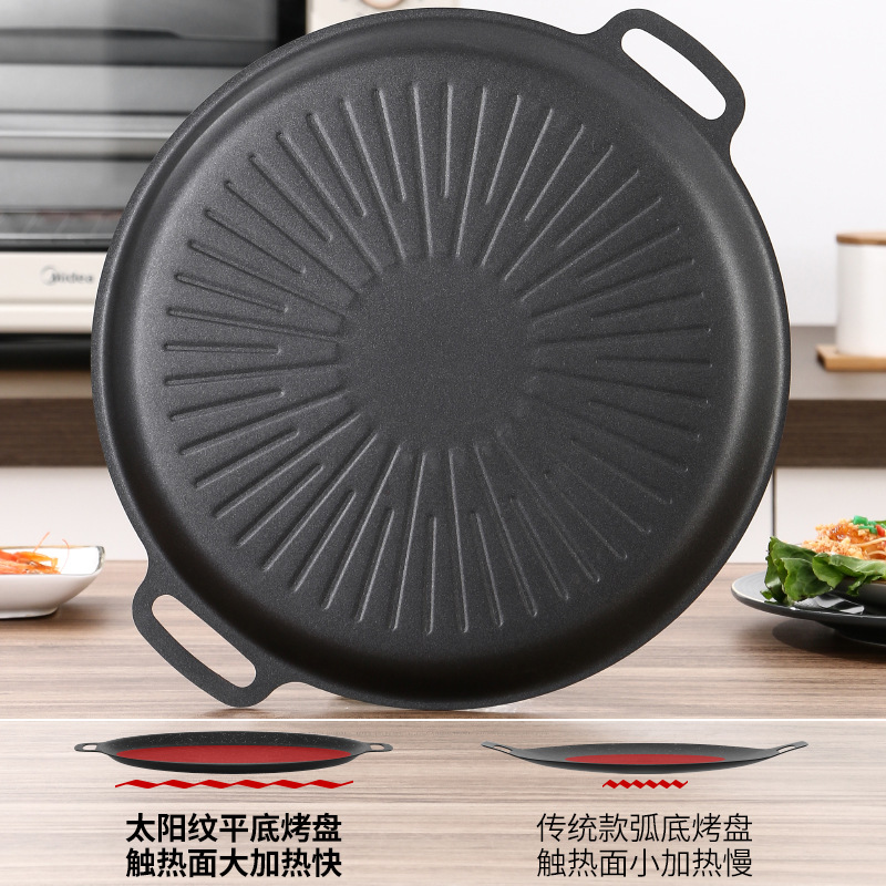 Picture of Outdoor Grill Pan with Maifan Stone Non-Stick Korean Barbecue Grill Pan Teppanyaki Outdoor Frying Pan Cassette Stove Camping Barbecue Grill Pan
