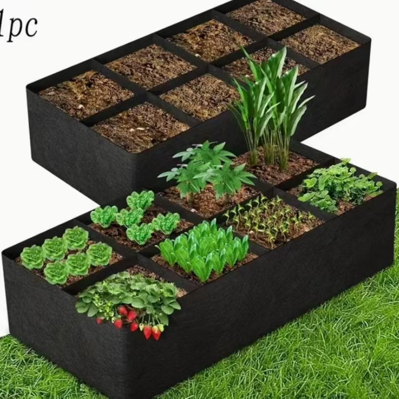 Cross-border New Felt Multi-grid Plant Bag Rectangular Flower Pot Beautiful Plant Bag Garden Greening Eight-mouth Planting Bag Bucket