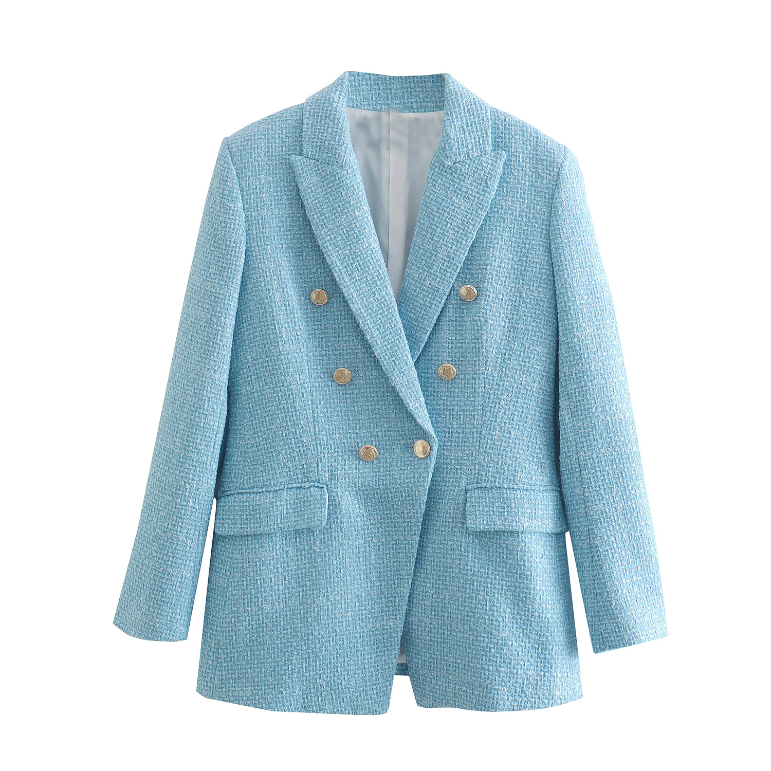 2025 Export Cross-Border European and American Clothing Buttoned Textured Blazer Suit 8372