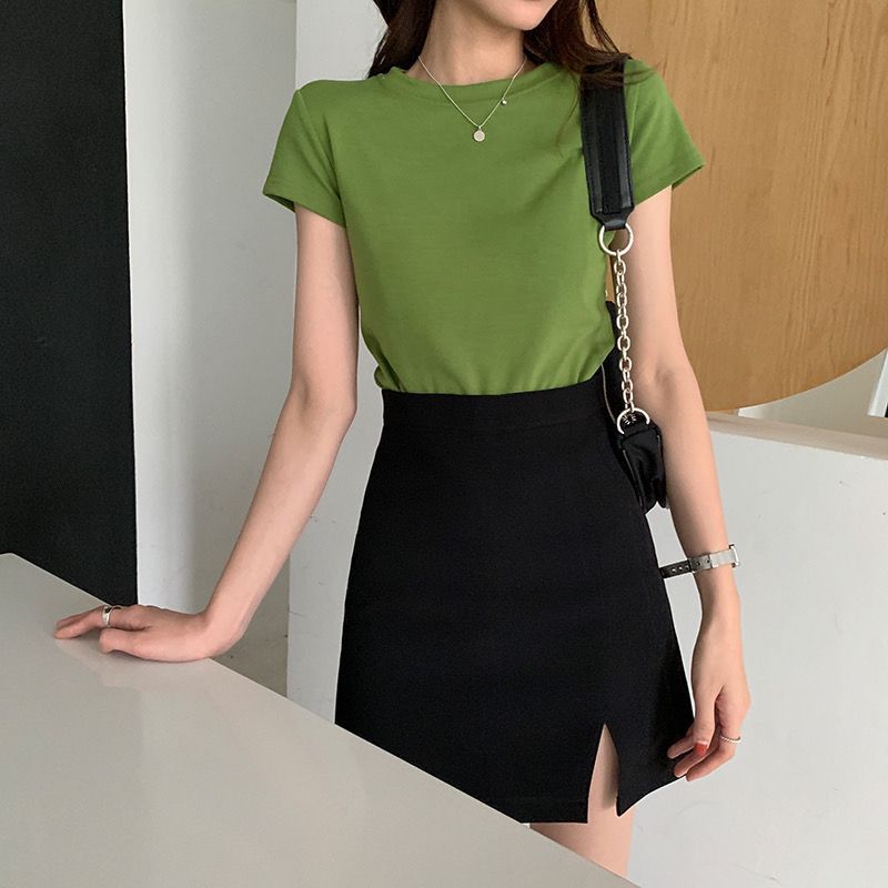 Picture of Summer New Large Size Women's Clothing Black High Waist Split Skirt A- line Short Skirt Suit Hip Skirt Design Sense