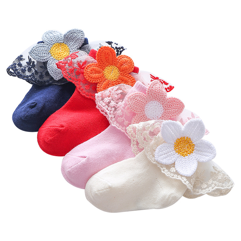 Picture of New Children's Lace Socks Korean Style Princess Socks Spring & Fall Girls' Socks Cartoon Cross-Border Export Baby Cotton Socks Thin Section