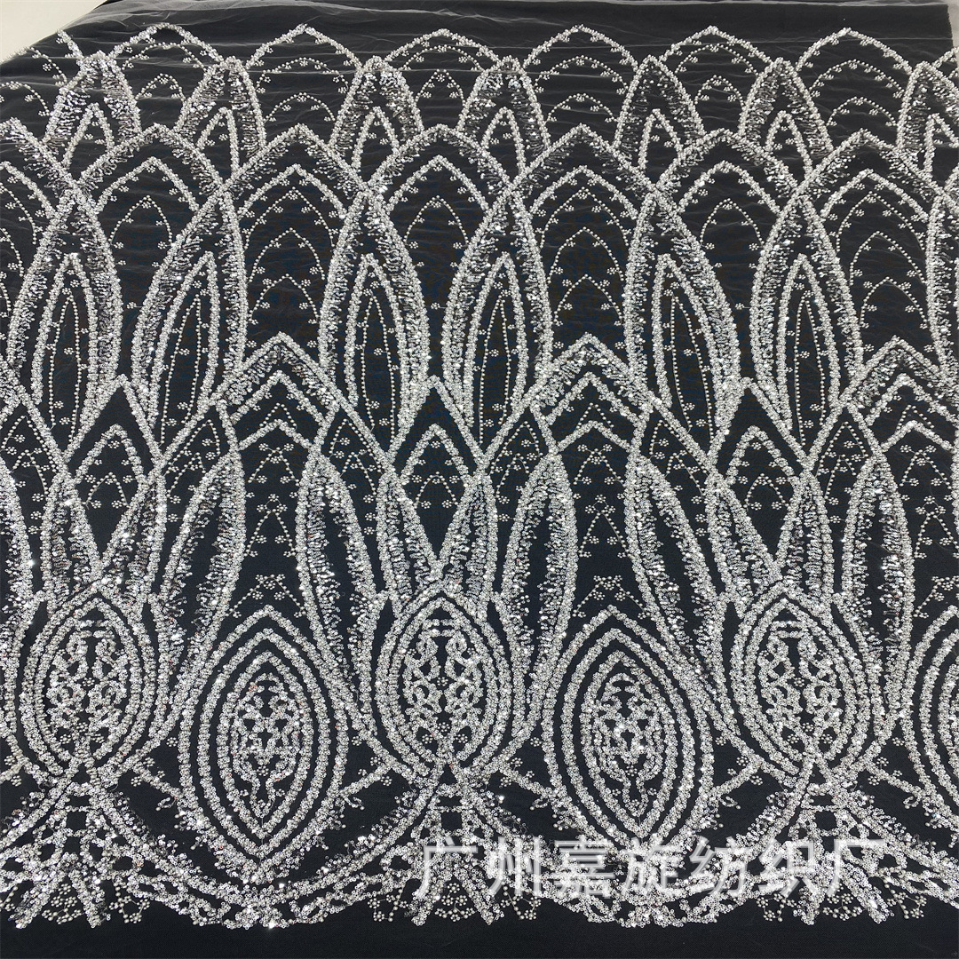 New European and American Non-Imported Crystal Sequin Bubble Bead Embroidery Cross Bead Tube Wedding Banquet Dress Embroidered Cloth Beaded