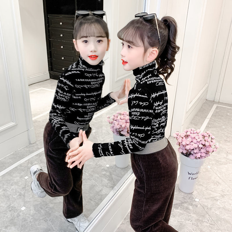 Picture of Girls' Long-sleeved T-shirt English Top Spring and Autumn New Children's T-shirt Top Western Style Top Fleece Base Shirt Outer Wear