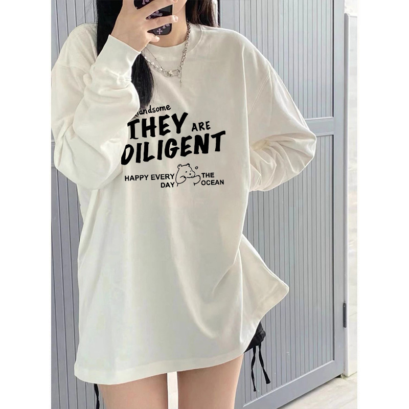 American Simple White T-Shirt Women's New Spring and Autum Loose Niche Long-Sleeved Tops Imitation Cotton Inner Layering Shirt Ins