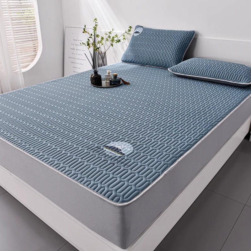 Picture of New Summer Ice Silk Latex Mat Three-Piece Set of Fitted Sheets Foldableing Dormitory Student Single Machine Washable Mat