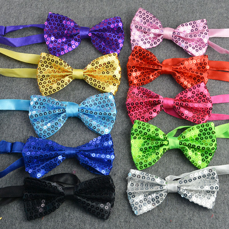 Direct Supply Wholesale Sequins Solid Color Bow Decoration Children's Stage Performance Graduation Illuminated Piece Bow Tie Dress
