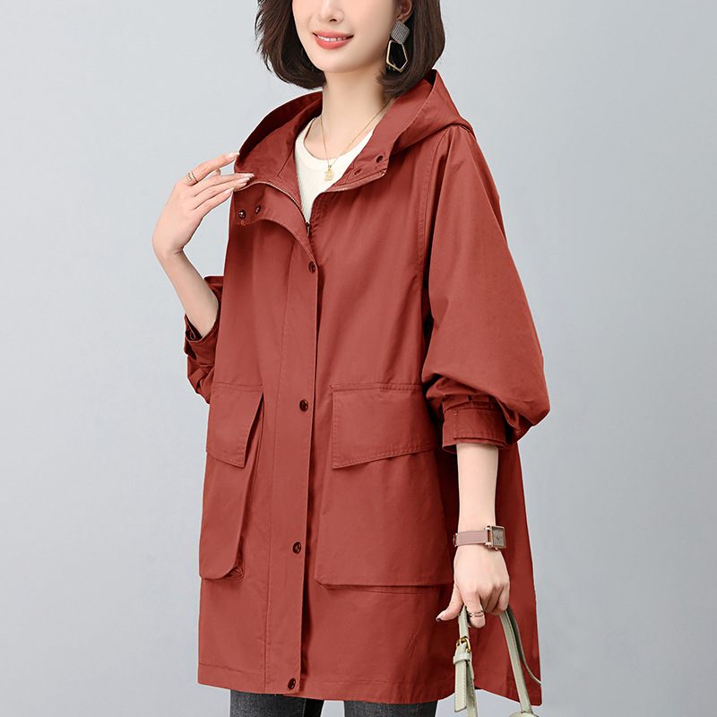 Picture of Windbreaker Coat Women's Mid-length 2024 New Spring Hooded Mother Loose Casual Fashion Age-reducing Pure Cotton Top