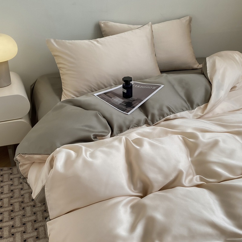 Picture of Summer Light Luxury Solid Color Ice Silk Four-piece Set Class A Cool Bed Sheet Quilt Cover Dormitory Three-piece Set Bed Cover Gift for Hair 4