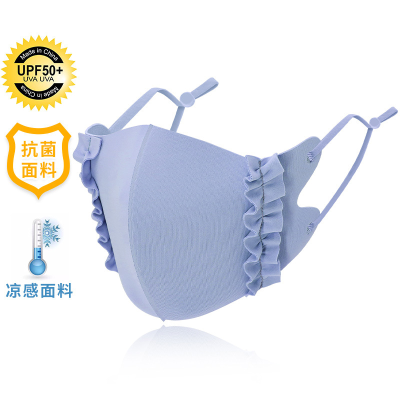 Picture of Ice Silk Wood ear edge three-dimensional adjustable cloth mask candy color thin cool sunscreen breathable mask 
