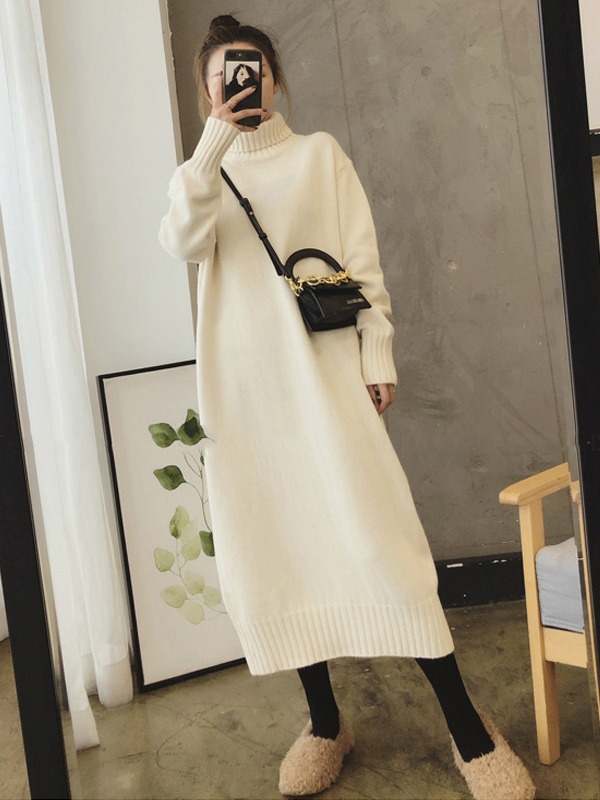 Picture of 2024 autumn and winter Loose Women's sweater skirt mid-length over-the-knee inner wear western style thickened knitted dress