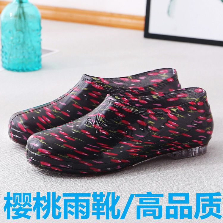 Women's low-top rain boots rain boots short fashion outer wear thick-soled waterproof kitchen rubber shoes low-cut round toe overshoes