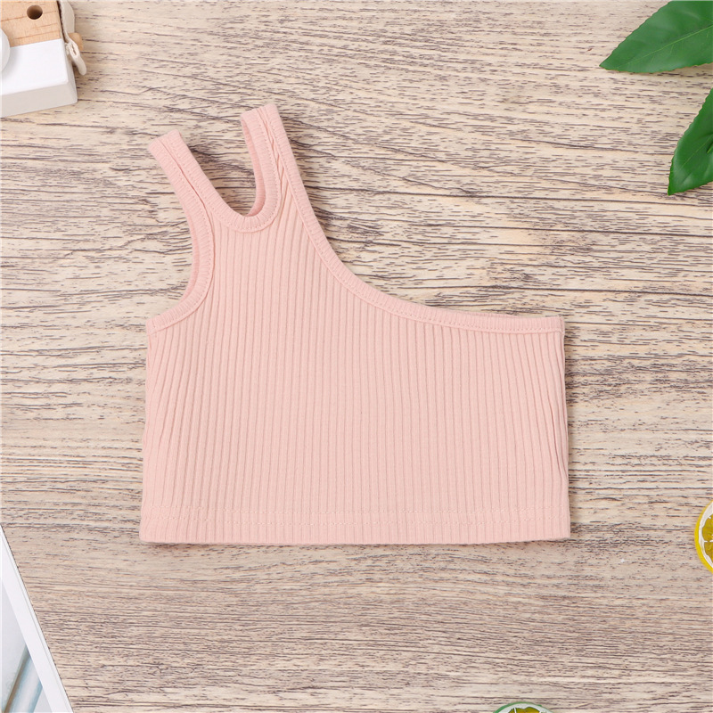 Picture of Cross-border Children's Wear Girl's Summer Vest 2024 New Foreign Trade Girl's Slant Shoulder Irregular Strap Hundred Tower Top