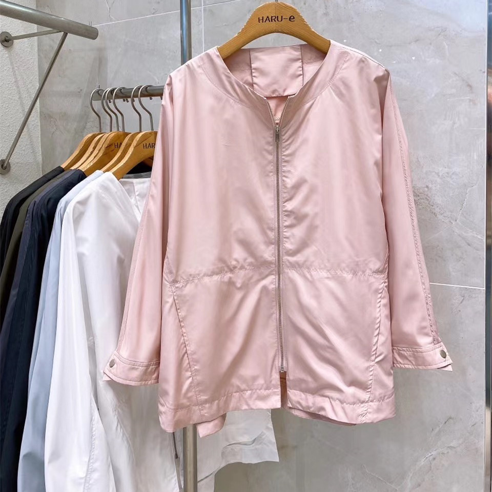 2022 Spring and Autumn New Solid Color Front Zipper Loose Comfortable Casual Women's Clothing Korean Style Thin Coat Short Coat Women