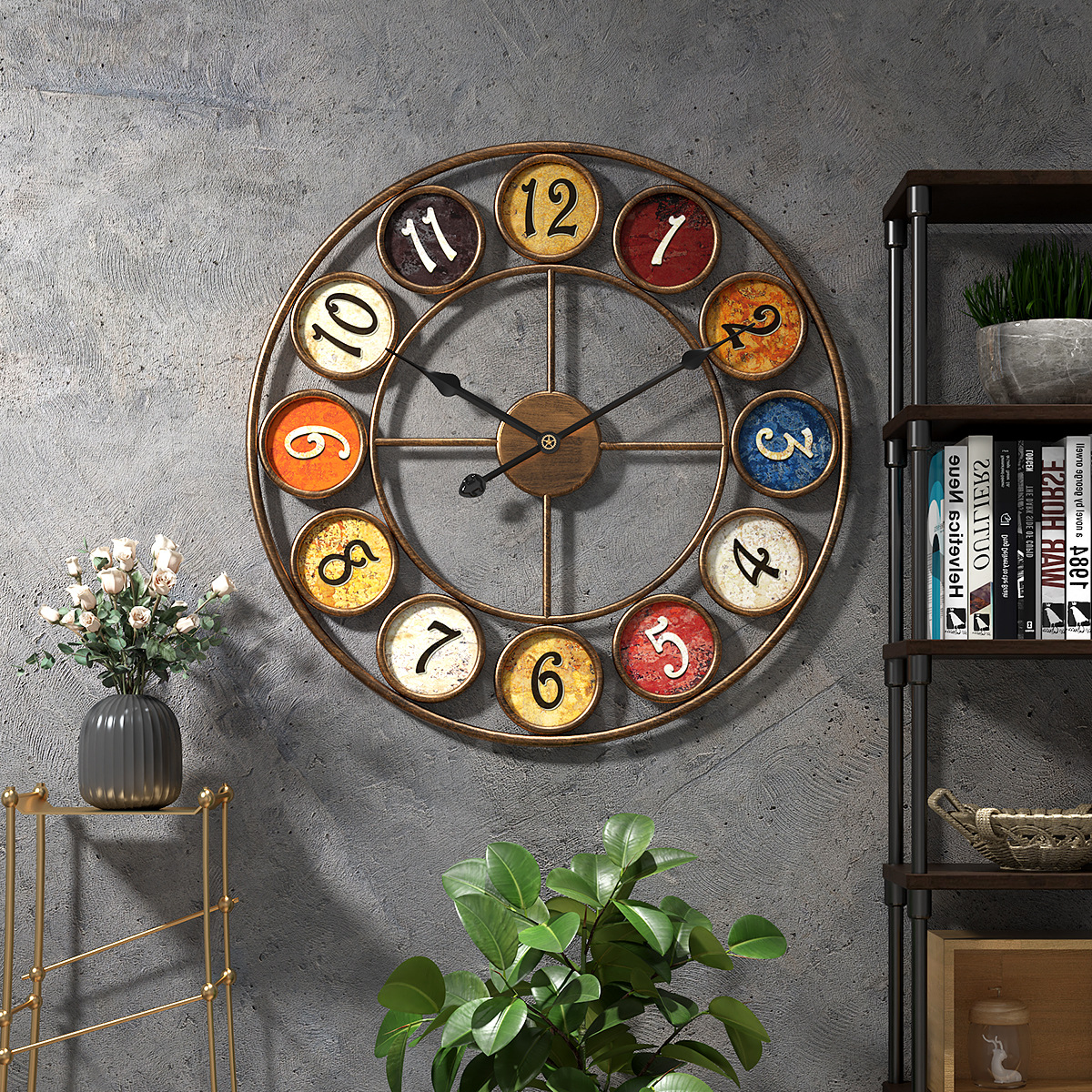 Picture of Amazon Best Selling Creative Clock Background Wall Simple Clock Iron Retro Wall Clock Living Room Study Wall Clock Wholesale