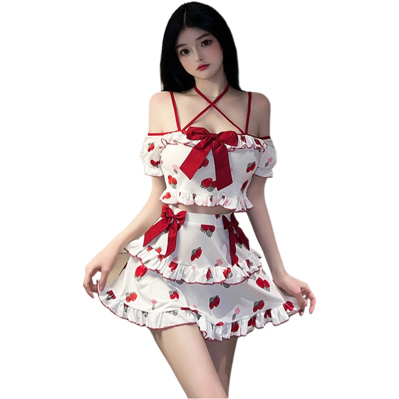 Fantastic Love New Cute Strawberry Pajamas Set Sexy Underwear Sling Home Clothes Pure Desire Style Student Uniform