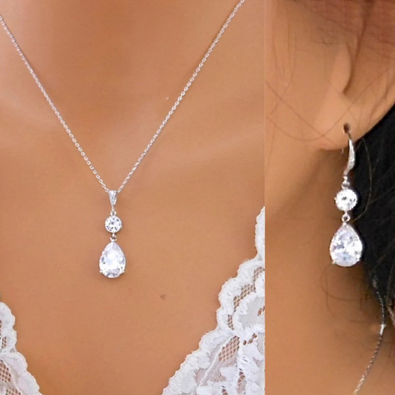 Huitan Elegant Luxury Bridal Set, Drop-Shaped High-End Earrings and Necklaces, Fashionable Wedding Banquet Earrings