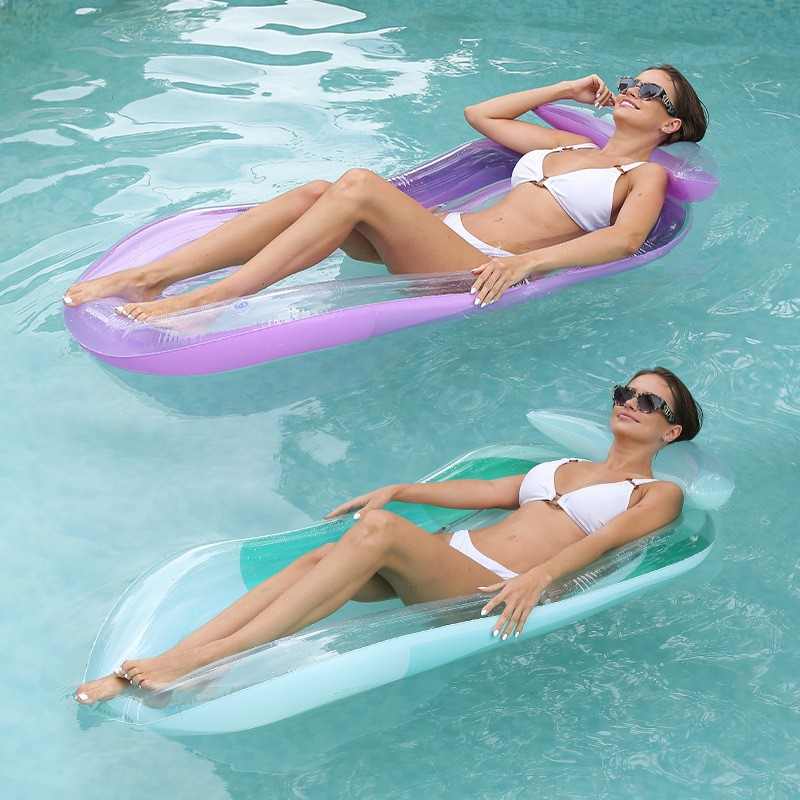 Inflatable Floating Bed Water Inflatable Bed with Shade Water Cup Hole Backrest Recliner Water Leisure Chair Adult Floating Row