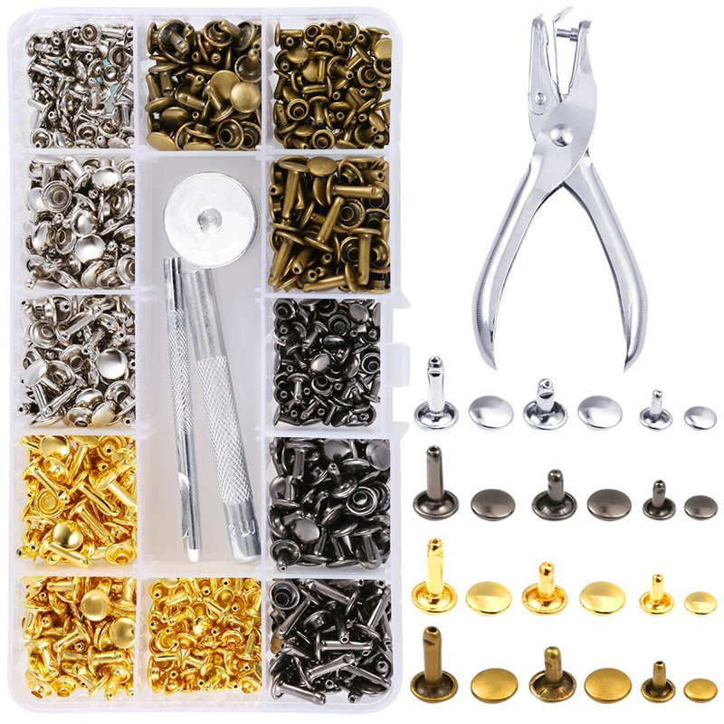 360 sets of 6mm8mm double-sided rivets + installation tools leather cap striking nails Willow nails environmental protection cross-border rivets spot