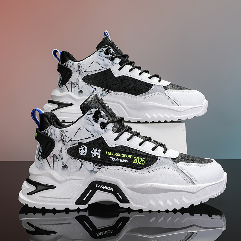 Men's High-top Shoes Autumn Breathable All-match Student Casual Sports Running Shoes Men's Thick-soled Increased Non-slip Trendy Shoes for Torre