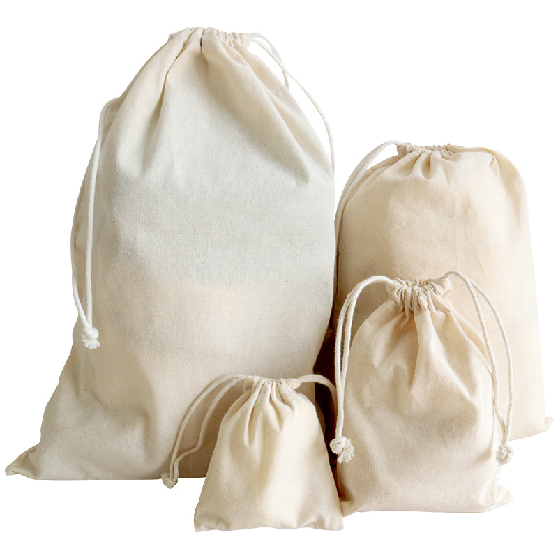 Picture of Drawstring Flap Pocket Pants Manufacturer Ready-Made Drawstring Cotton Bag Satchel Canvas Bag Drawstring Linen Bag 30*40cm Environmentally Friendly