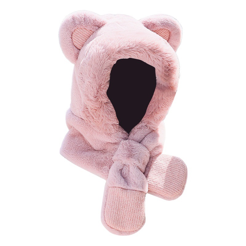Knitted ears hat scarf women's winter Korean-style cartoon children's plush warm scarf gloves two-piece set