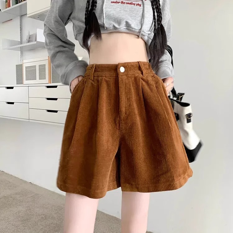 Corduroy Shorts Women's 2024 Fall/Winter plus size chubby girl Wide Pants High Waist Outer Wear Slimming Small Casual Boots Pants