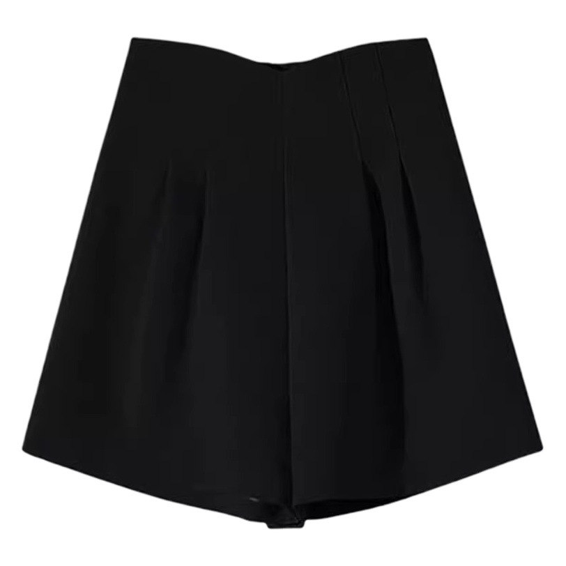 Shorts Women's Spring 2024 New High Waist Slimming Wide Leg Pants Black Casual Fashion All-match Suit A- shape Shorts