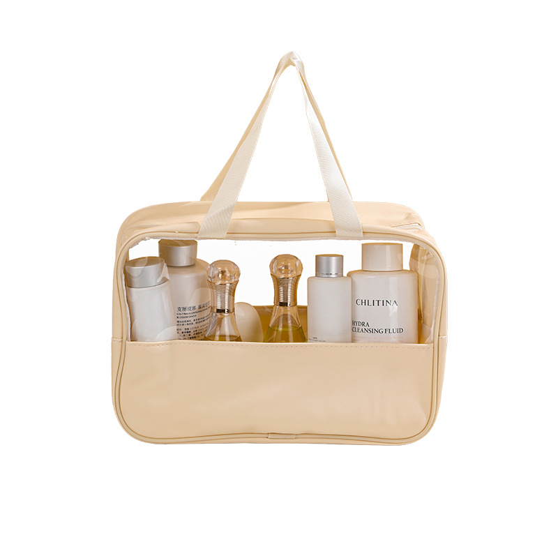 Picture of Transparent Toiletry Bag, Large Capacity Waterproof Portable Cosmetic Bag, Pu Splicing Bath Bag, Business Trip Travel Storage Bag, Portable