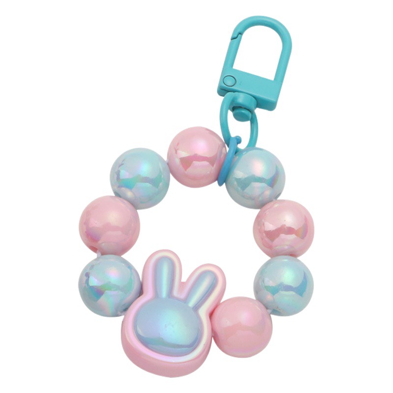 Creative two-color plated acrylic rabbit beaded car key chain pendant small fresh earphone cover bag decoration