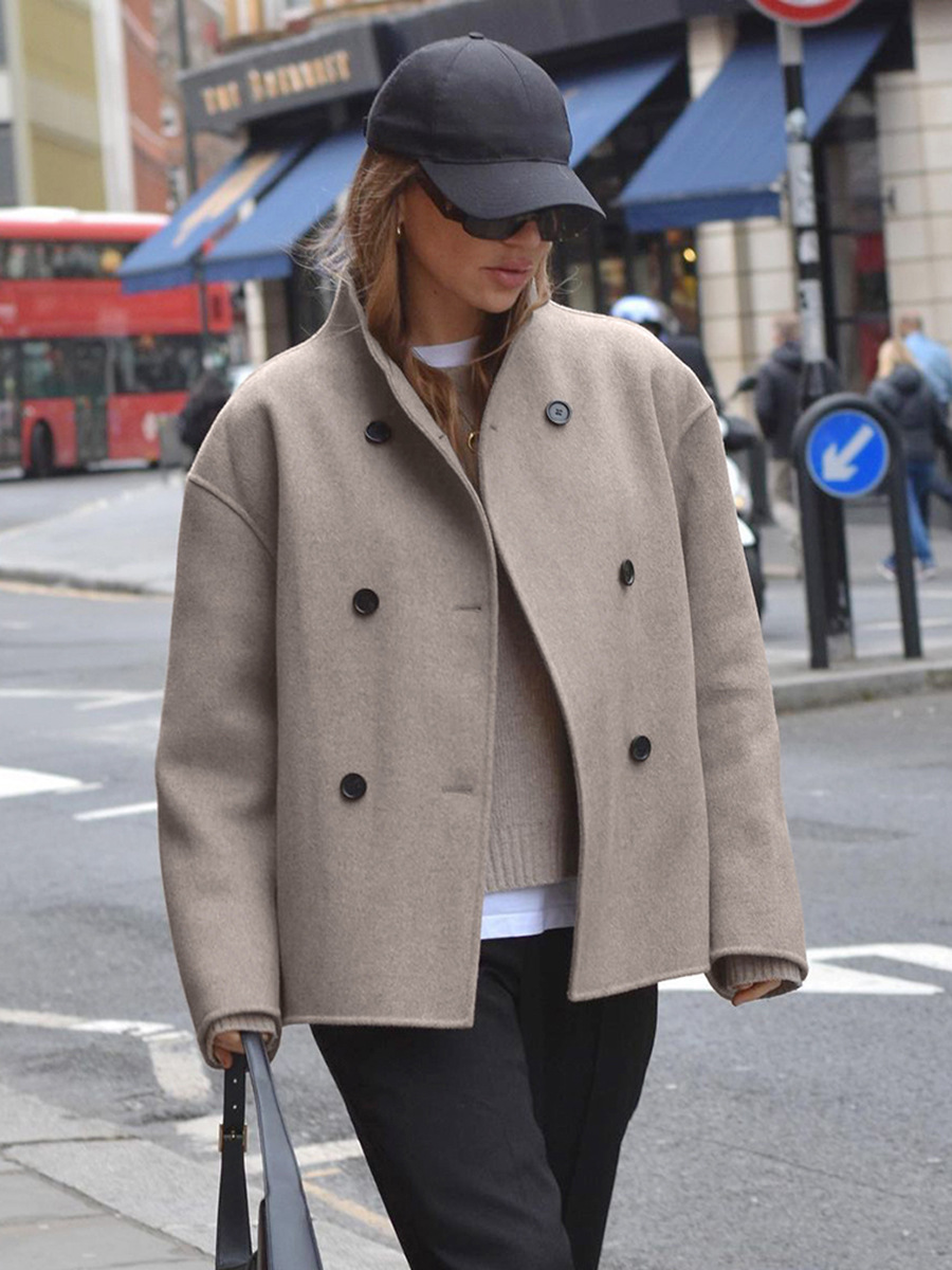 Picture of Designed Brown Double-Breasted Woolen Outwear for Women Winter Thickeneded Woolen Outwear Mid-Length 2025 Cross-Border Women's Clothing