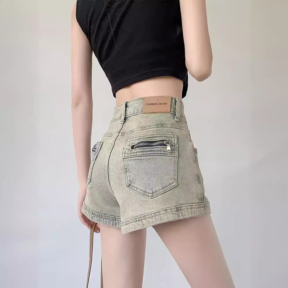 Spice Girl Vintage American Style Denim Shorts Women's Petit New Design Sense High Waist A- shape Slimming Wide Leg Shorts Women