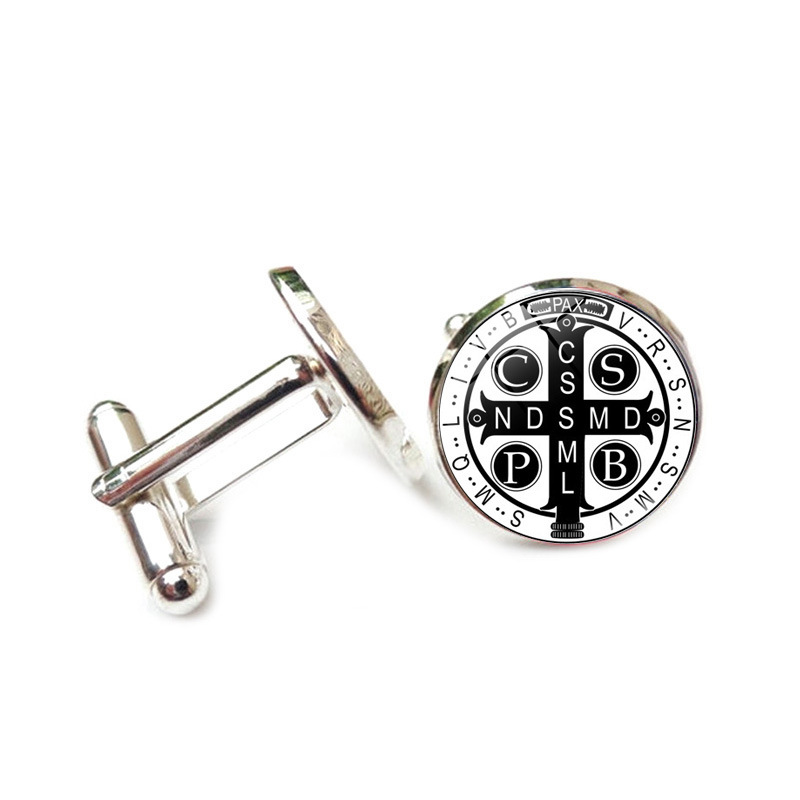 St. Benedict Medal Cufflinks Men's Cross-border European and American Fashion Button French Shirt Cuff Cuff Nail Gift