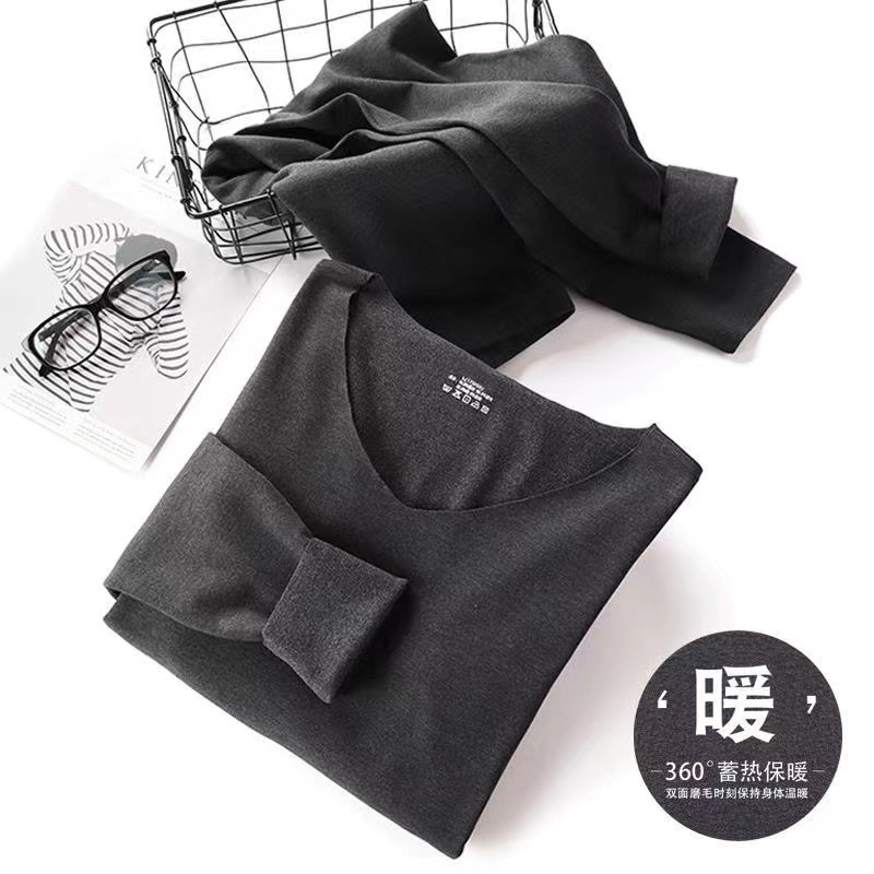 Picture of Nan Ren Shuai's New Men's V Neck Single-Sided Velvet Thermal Intimates Set with Brushed Seamless Autumn Clothes and Long Trousers Fleece-Lined