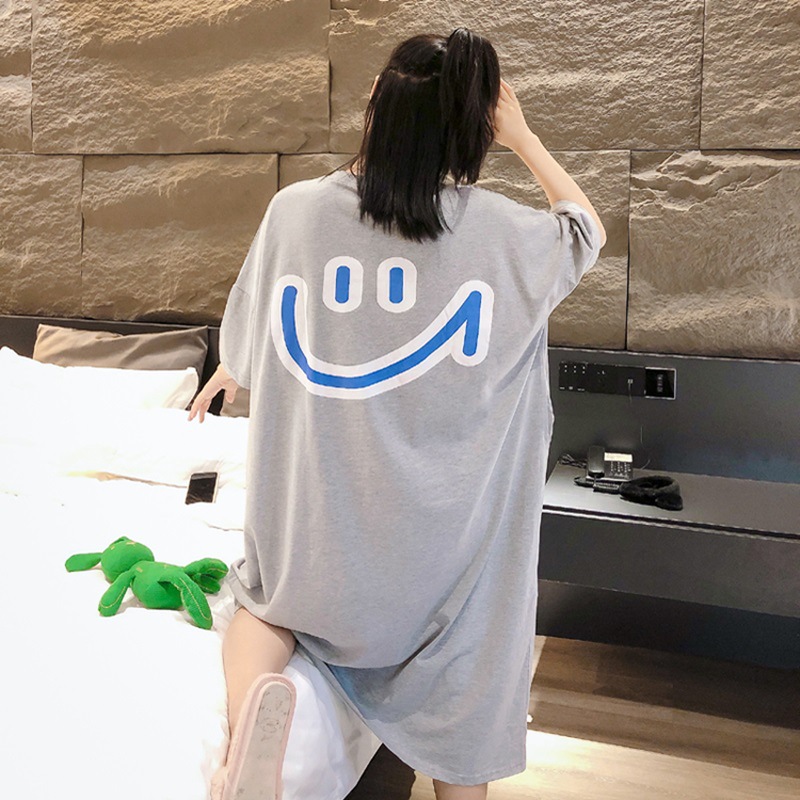 Picture of South Korea plus size T-shirt women's summer long smiley face short sleeve bottoming shirt women's loose split dress wholesale