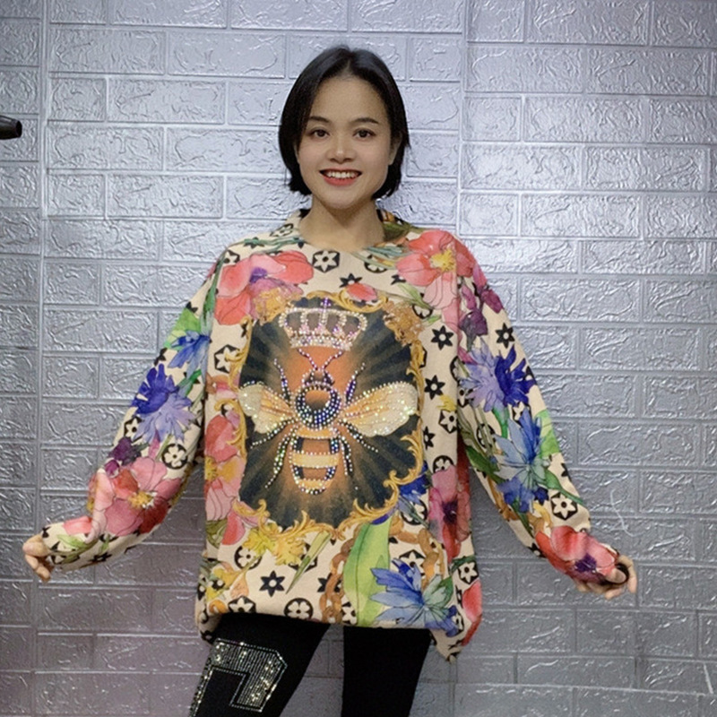 Printed Sweater Women's Inner Round Neck Mink Hair Autumn and Winter Base Shirt Loose plus size Western-style Mom Knitted Shirt Top