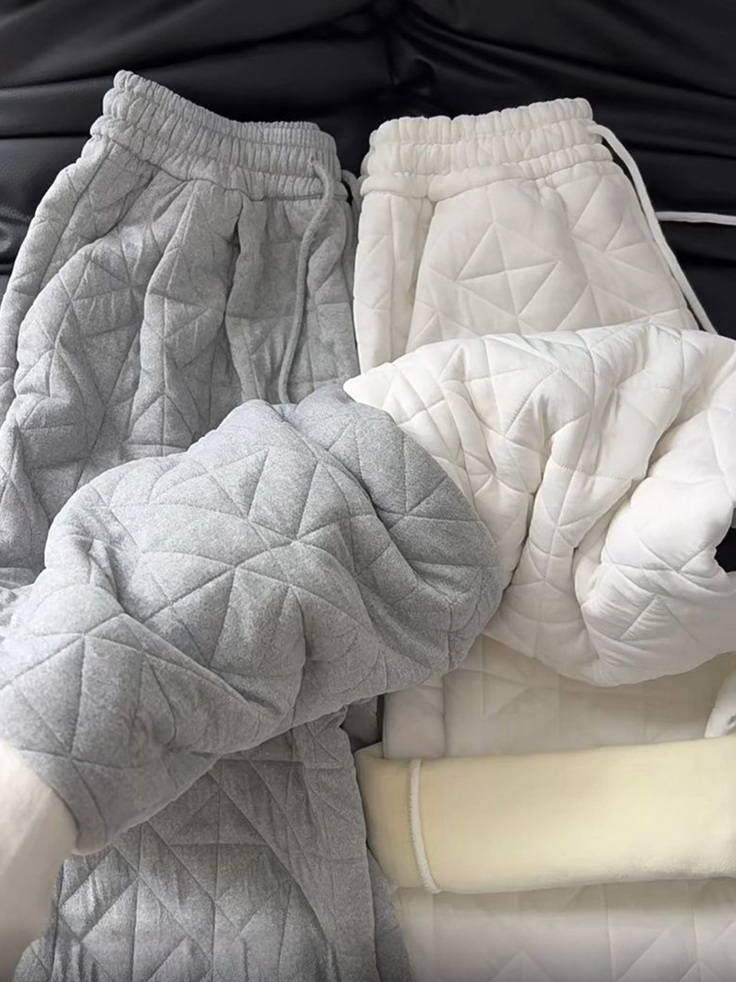 High-grade Sense Grey Rhombic Warm Cotton Pants Women's Autumn and Winter 2024 New Arrival Loose Slimming Wide-leg Casual Pants with Loose Waist