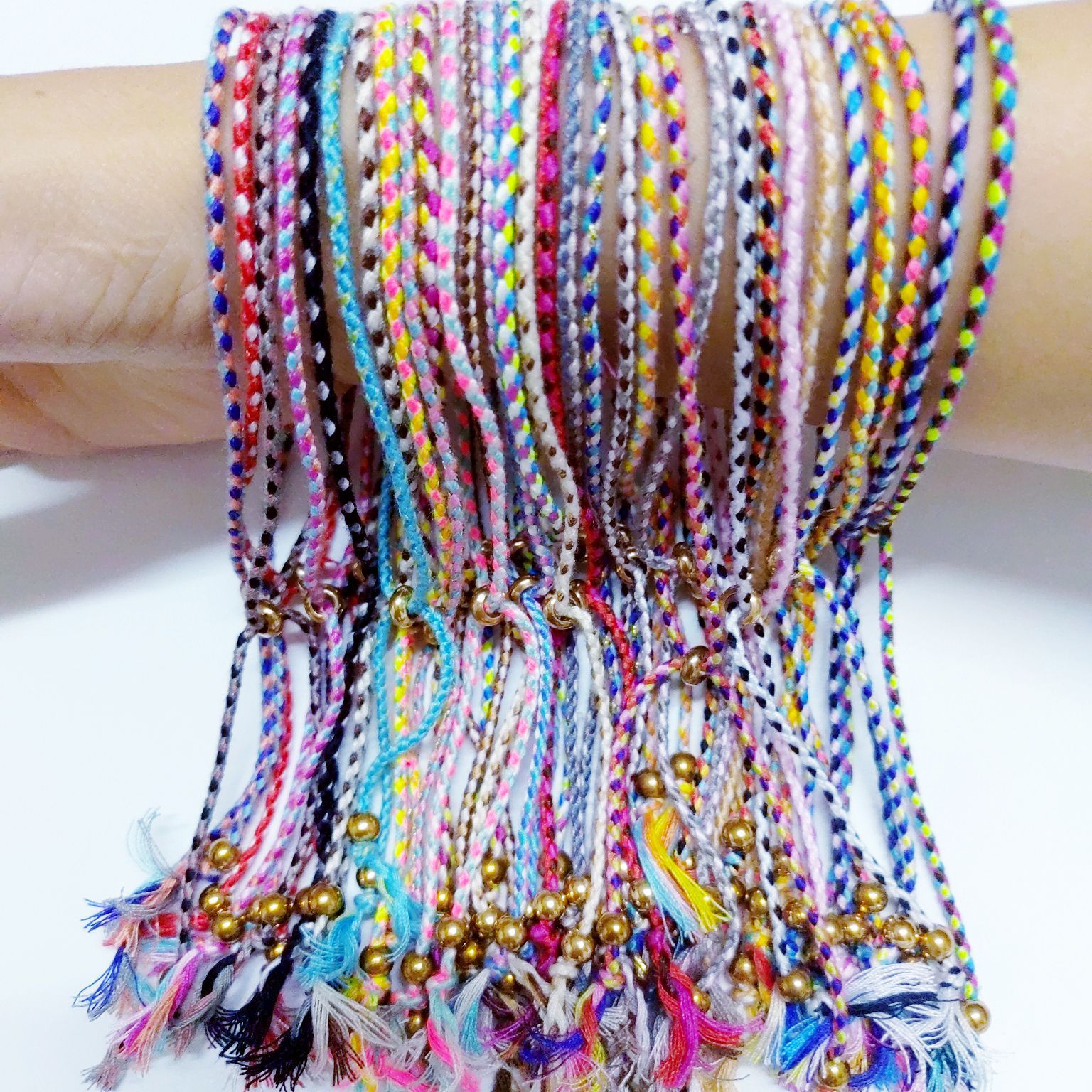 Amazon hot sale New pull-out bracelet copper beads tassel bracelet colorful cotton thread bracelet for men and women ins